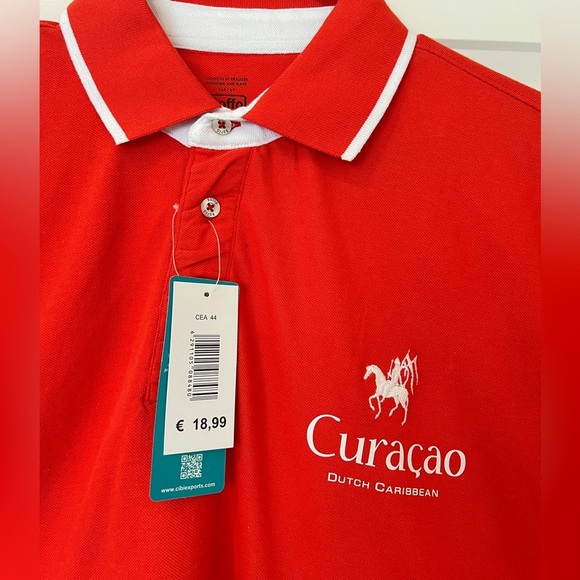 Boffo Orange/White Polo Shirt for Men Curacao Dutch Caribbean. - Picture 6 of 6